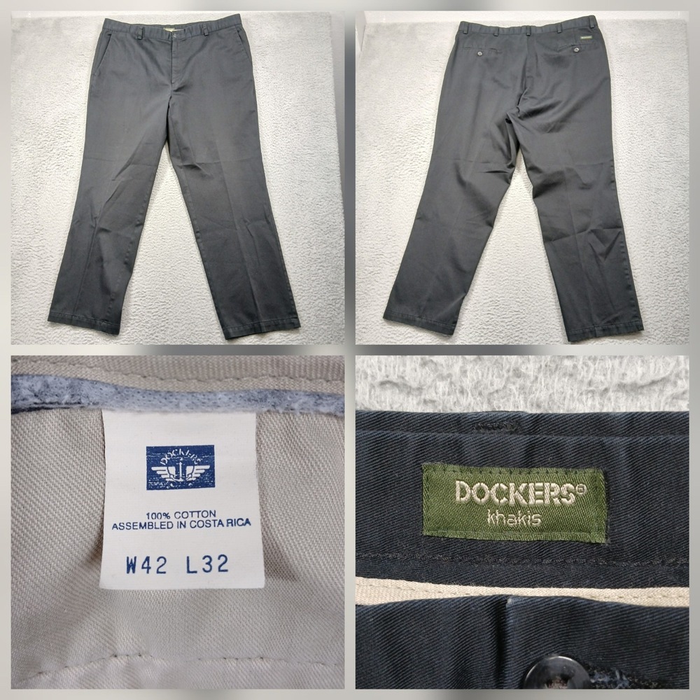 Dockers Khakis Cotton Pants Mens 42x32 Dark Gray Classic Fit Casual